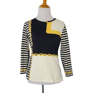 J. McLaughlin Catalina Cloth Signature Tee 3/4 Sleeves Colorblock Printed XS